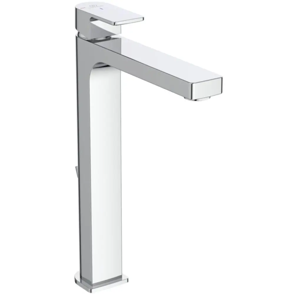 Wasserhahn in geradlinigem Design mit verchromter Oberfläche von Ideal Standard, ausgestattet mit einem Hebel für den Temperatur- und Mengenregler.